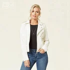 Modern stylish windbreaker leather women designer jacket coats with pockets