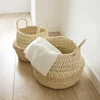 Woven corn husk maize seagrass straw banana leaf maize bathroom toy laundry bin foldable big belly storage basket with handles