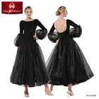 Hight quality puff sleeve black evening dress 2018 long women