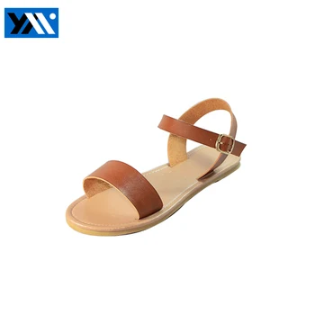 Brown Leather Flat Sandals For Women 
