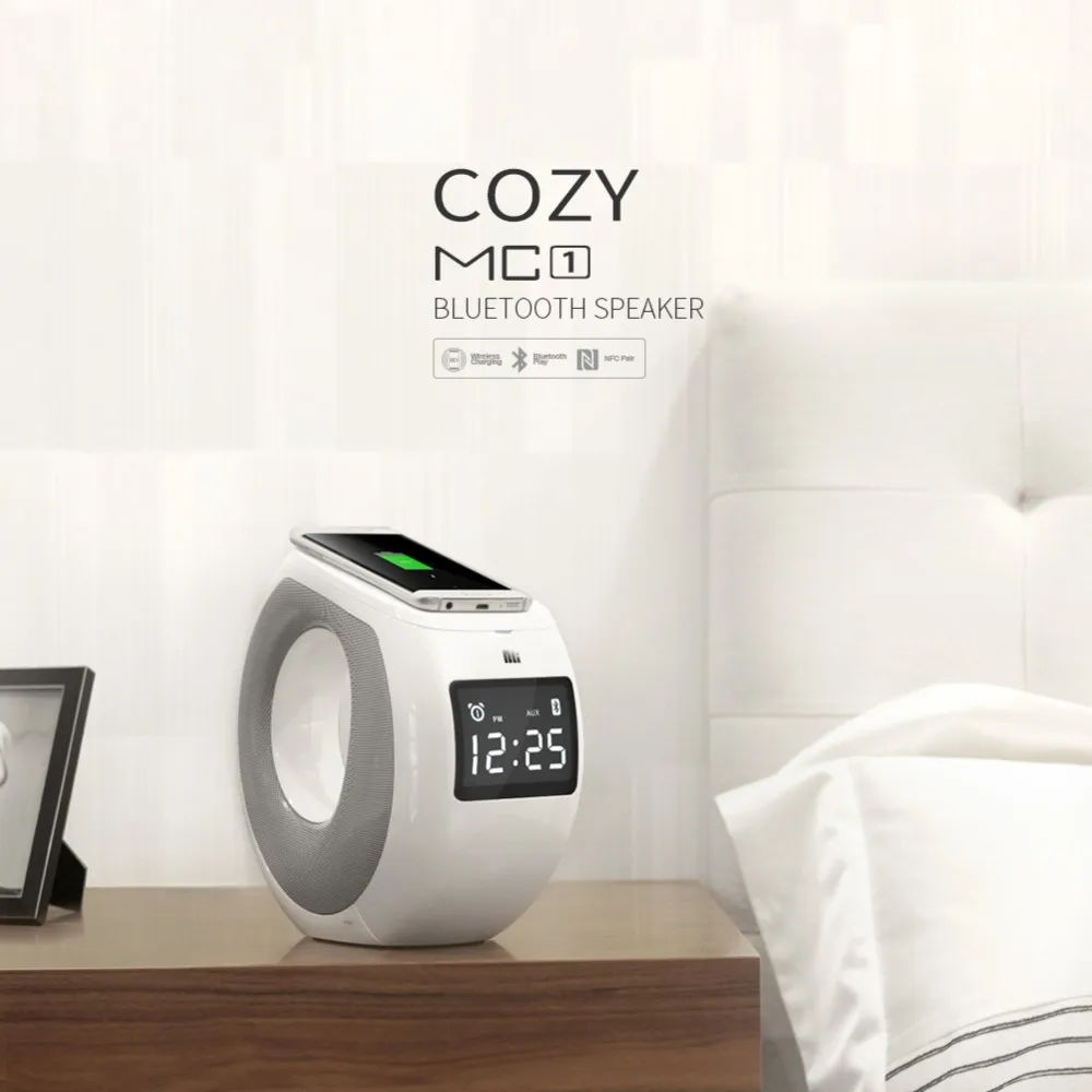 Nillkin stereo music bluetooth speaker with wireless charging alarm clock wireless speaker with LCD time display - ANKUX.COM