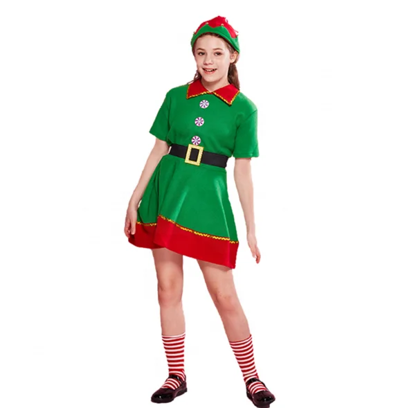 Платье для девочек; новый дизайн; Лидер продаж; Рождественский костюм эльфа для детей; платья для рождественской вечеринки