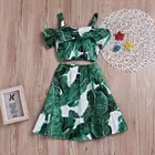 2019 Amazon hot sells popular children clothes flying sleeve halter tops dresses kids girls clothing sets in wholesale
