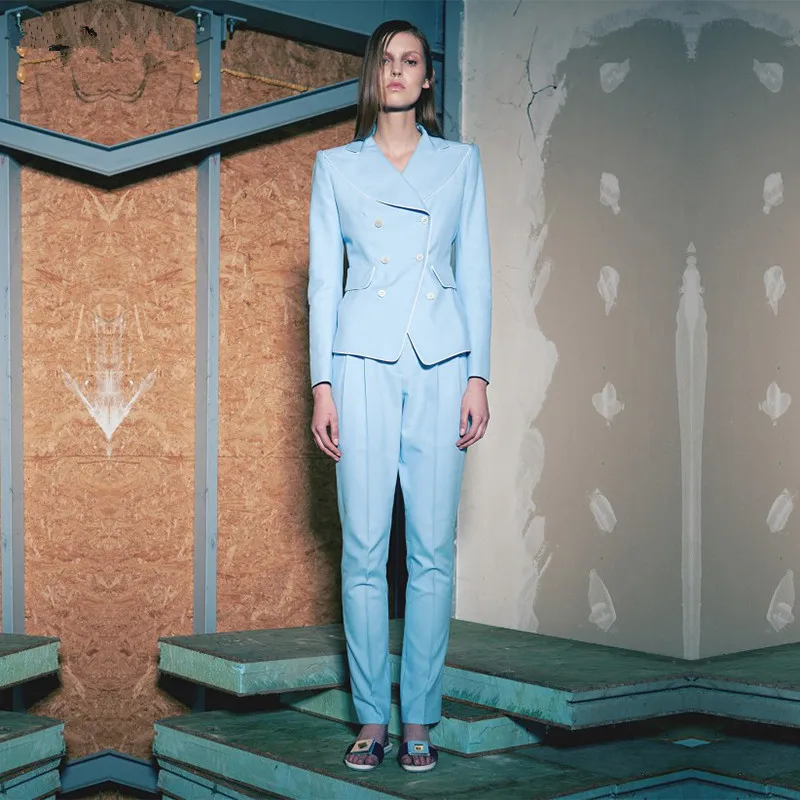 23.1   99   Light Blue Sky Business Women Slim Suits Stylish Ladies Pants Formal Suit OL Women's Long Sleeve Office Trousers Unifrom Suit