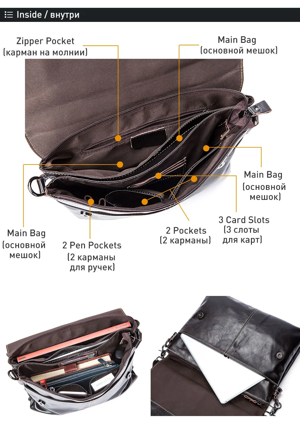 2 genuine leather men bag