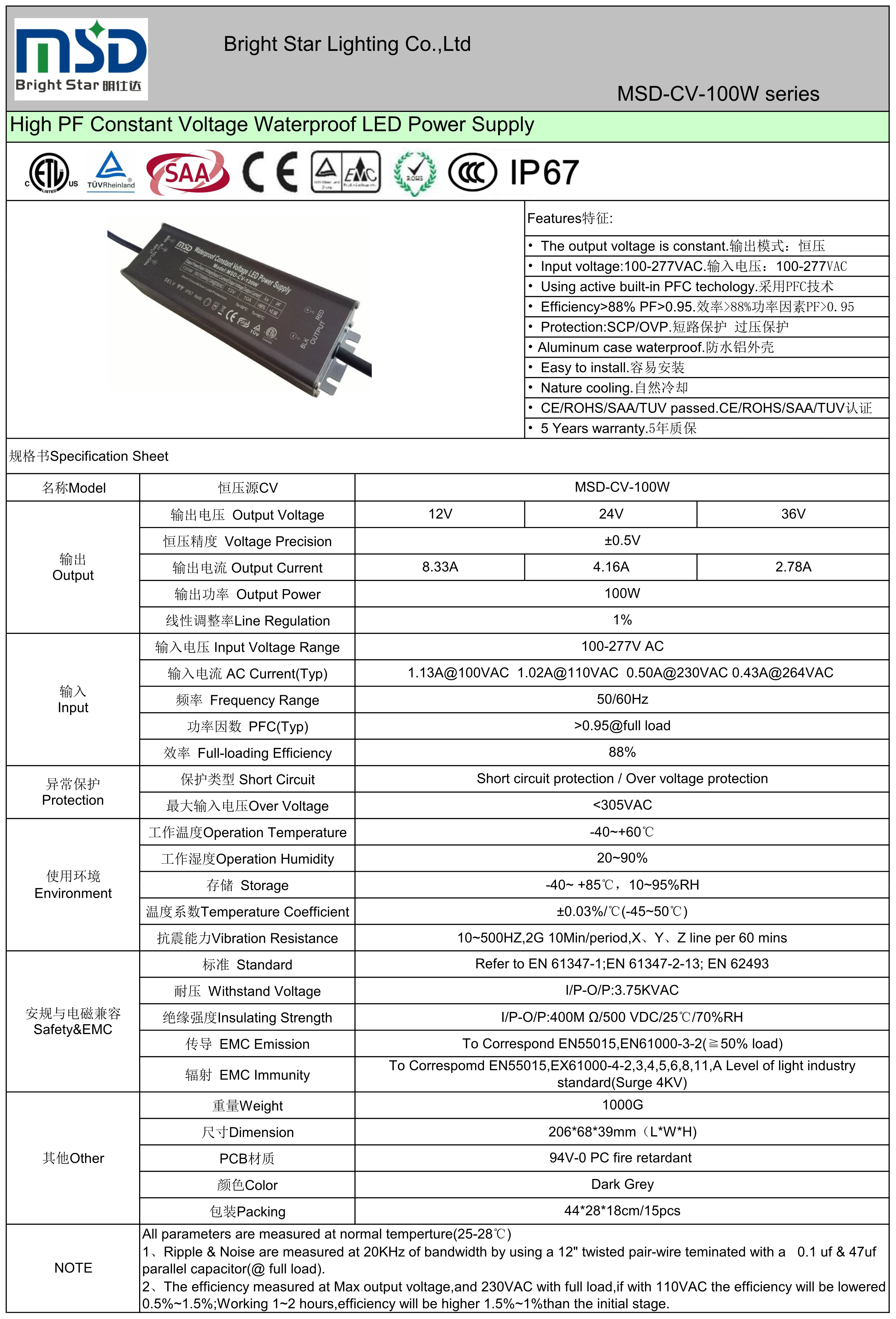 100W 24v led driver outdoor led driver waterproof switching power supply NON dimming led driver