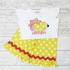 2017 summer children back to school boutique outfits pencil appliqued clothes & polka dots ruffle pants clothing set