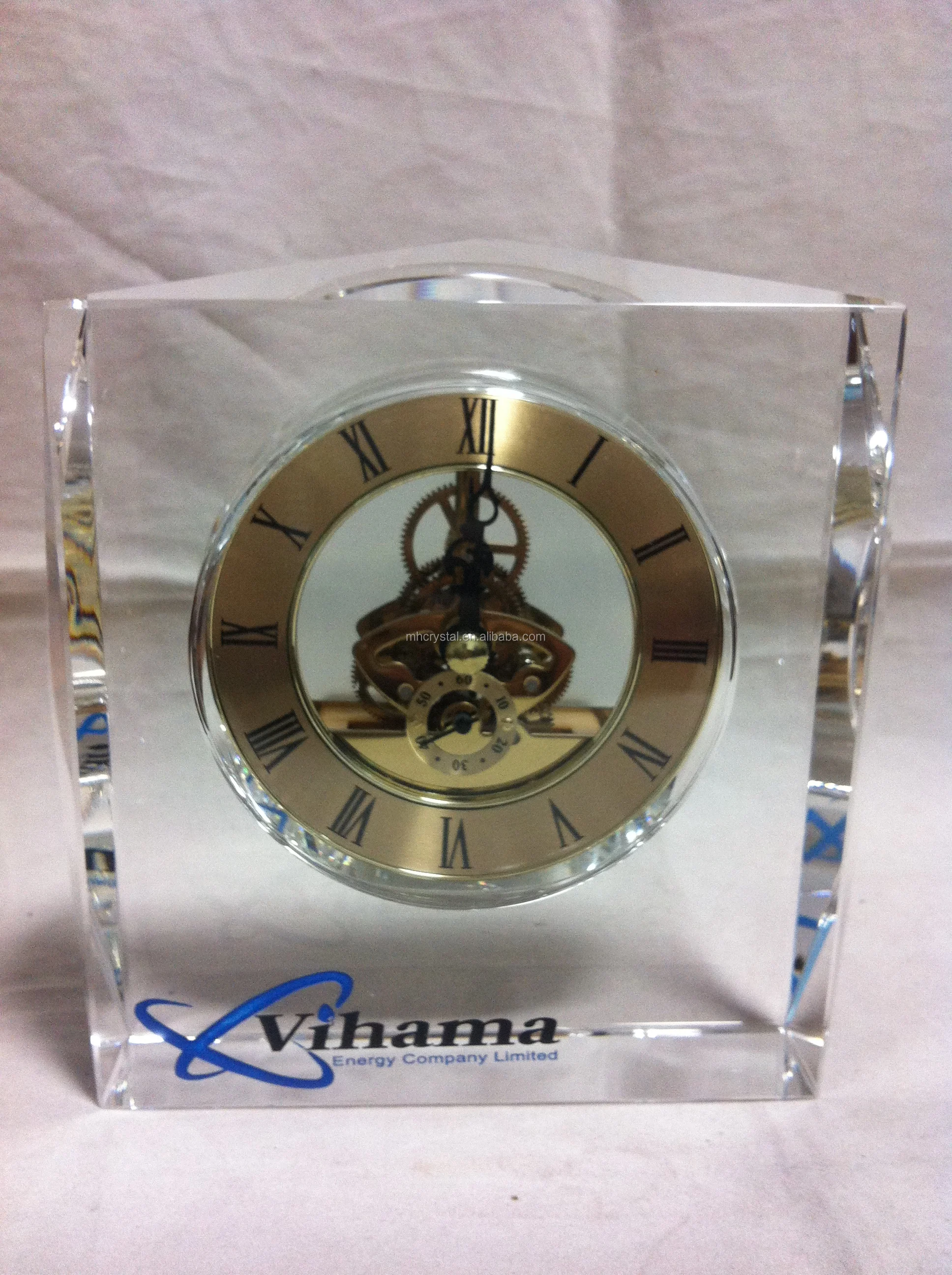 crystal table clock with rosewood gift box mh-c0082