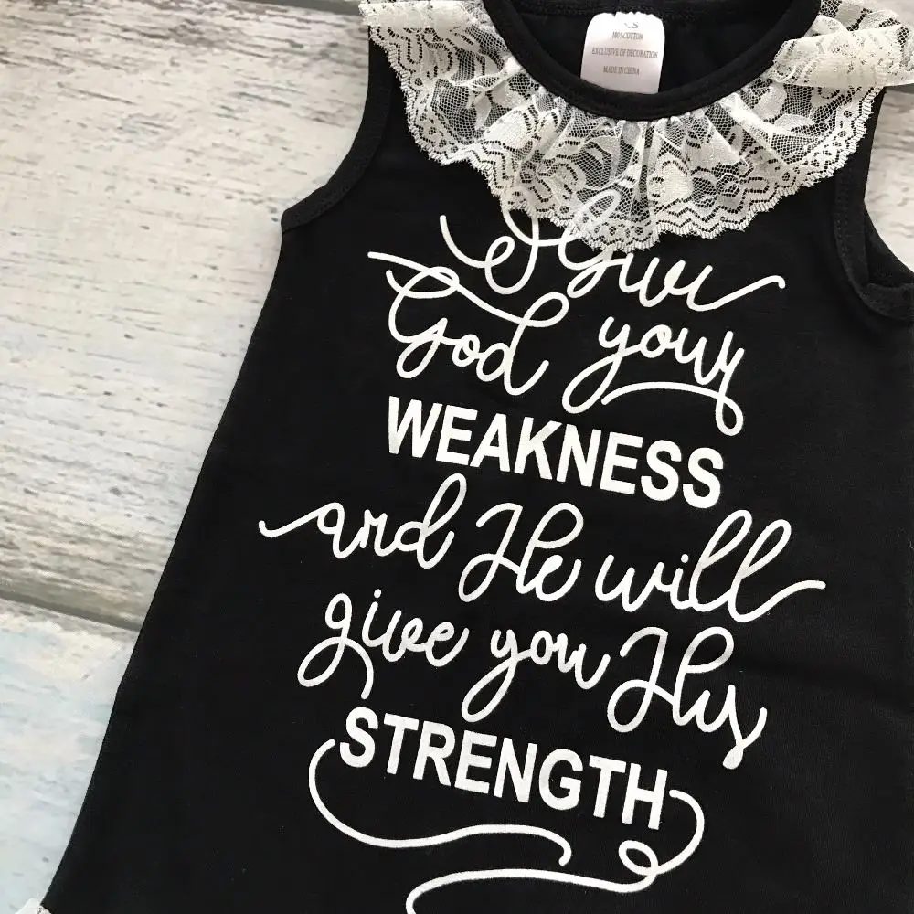new baby girls clothing black cotton knee-length straight boutique his strength lace dress weakness with match accessories