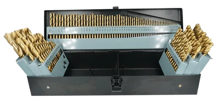 115Pcs Inch Jobber Length Titanium HSS Drill Bit Set in  Metal Box