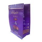 Heavy duty zip lock ground coffee bags custom printed mylar matte purple block bottom plastic bags with pocket zipper