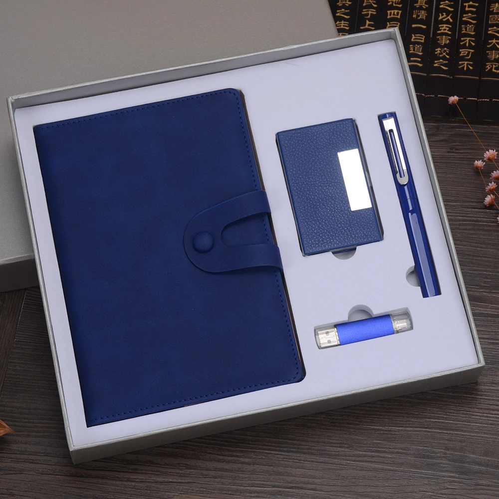 promotional corporate gift items pu notebook set with power bank