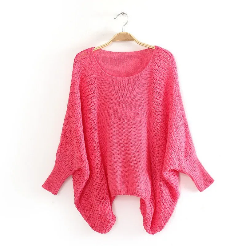 2015 Autumn Winter New Arrival Fashion Solid Long Batwing Sleeve Knit Pullovers Crew Neck Sweaters 5 Color Free Size Hot Sale