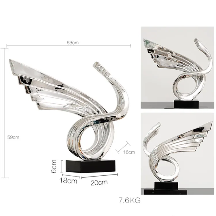 Top Grade Quality Indoor Hand Carved Shining Electrosilvering Wings Abstract Art Sculpture
