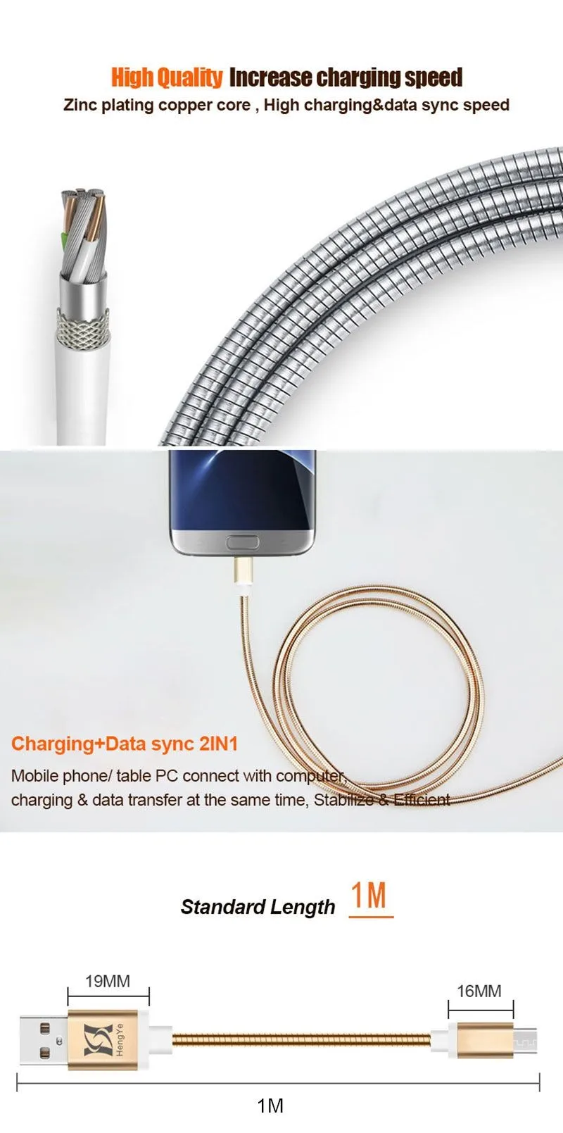 Custom 5 pin Charger Braided Charging Sync Data Micro Usb Cable Full Stainless Shell - ANKUX.COM