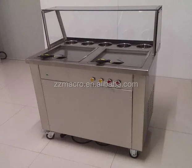 2 pans stirring fry ice cream rolls machine