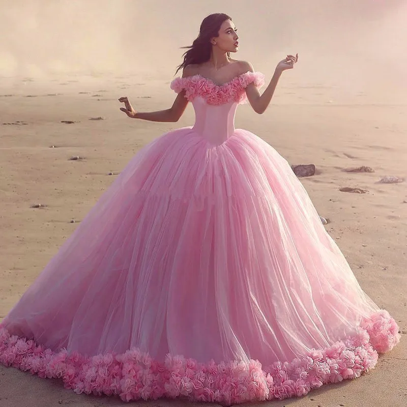 Qd1513 2017 Gorgeous Pink Tulle Quinceanera Dresses Sexy Off The Shoulder Ball Gown Quinceanera