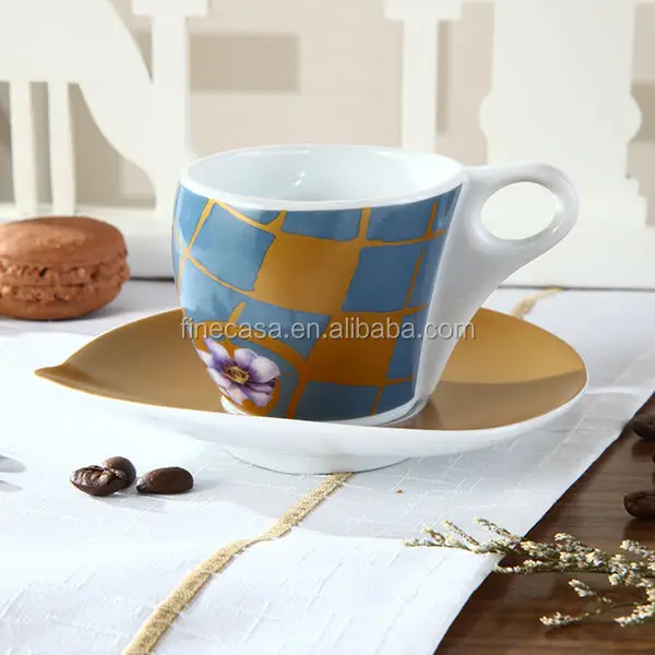 collection 230cc hyper white porcelain cup with gold coaster of