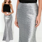 OEM service factory price allover sequin mermaid hidden zipper maxi long shiny skirt