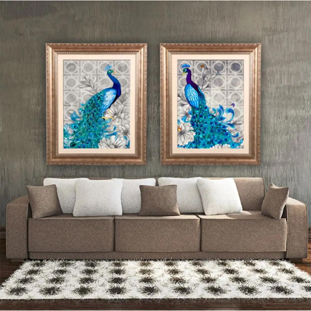 2016 Hot 5D Fashionable Diamonds Plated Embroidery Peacock Pattern Painting Cross Stitch Kit Home Bedroom Living Room Decoration