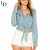 Hot sell jean jacket style long sleeve women tshirt