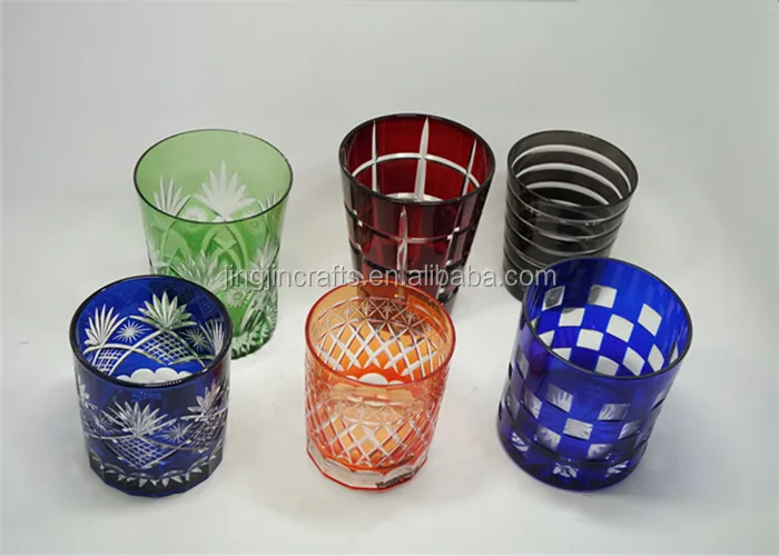 stocked 8 oz cobalt blue hand cut round glass tumbler