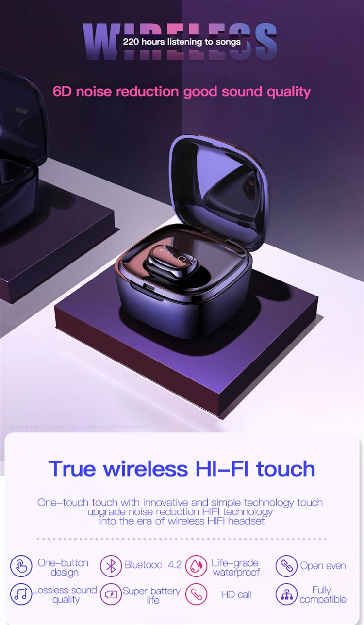 DIVI Wireless Sports Headset Headphones TWS Mini Sweatproof Earphone with Noise Cancelling and Charging Box for Samsung - ANKUX.COM