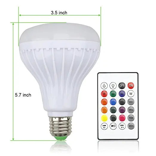 Smart Wireless E27 E26 with IR remote control colored flash light wireless led speaker RGB bulb for playing music
