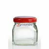 Squat square 8oz glass jar with red twist off lid