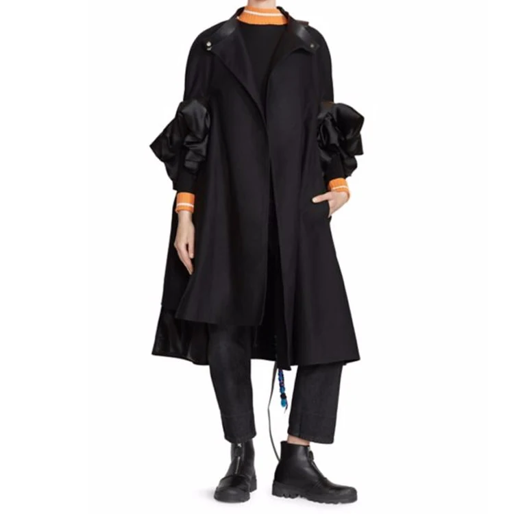 Черный OEM мода с длинными рукавами кожаный воротник асимметричный подол зимнее пальто для женщин