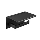 Wall mounted brass multifunctional matte black toilet paper roll holder with cell phone shelf