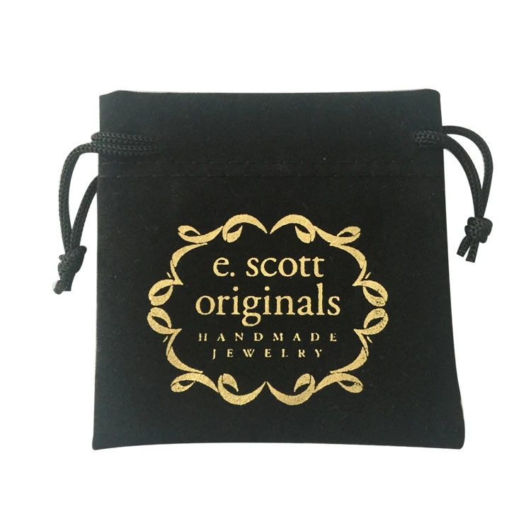 antistatic custom logo printed black jewelry velvet pouch bags