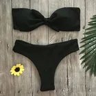 Solid Color Bikini New Lady Swimwear Sexy Swimsuit Cute Bow Beach Wear Tube Top Thong