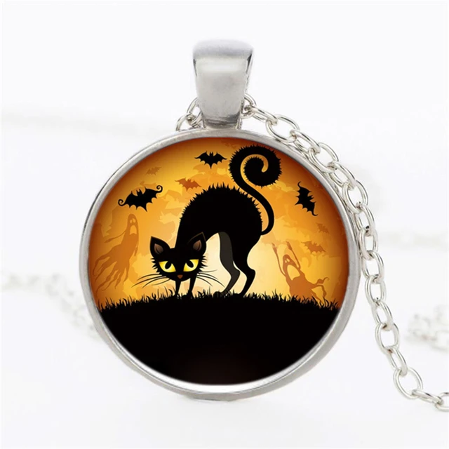 halloween series jewel time jewel necklace glass cat pendant