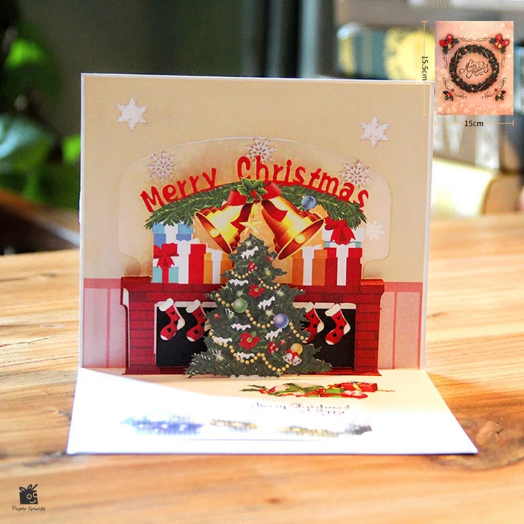 pop up bell card handmade 3d greeting christmas tree cards with