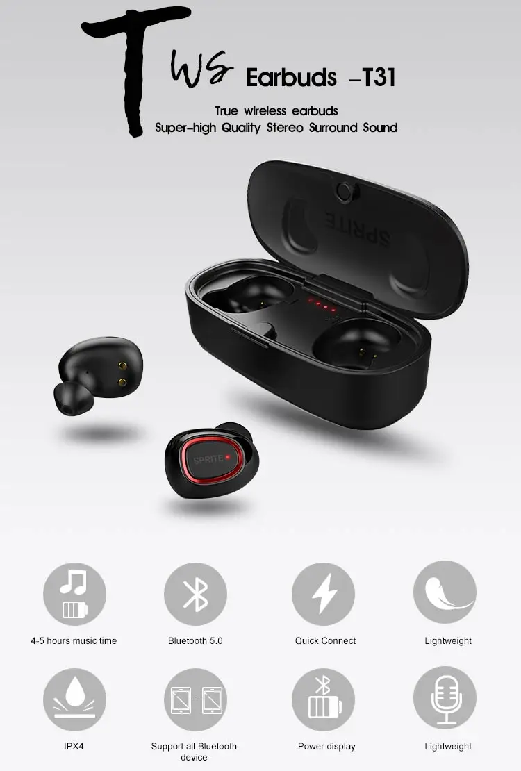 T31R Bluetooth earphone headphone mi wireless earbuds with wireless charging and dual mic for call - ANKUX.COM