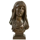 Art Hand Carved Girl In Veil Bust Statue