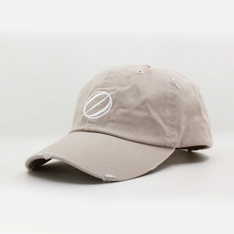 Custom 2018 fashion khaki distressed baseball cap dad hats embroidery