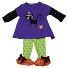 2 Piece Halloween Winter Set Applique Black Cat Baby Girl Boutique Clothes