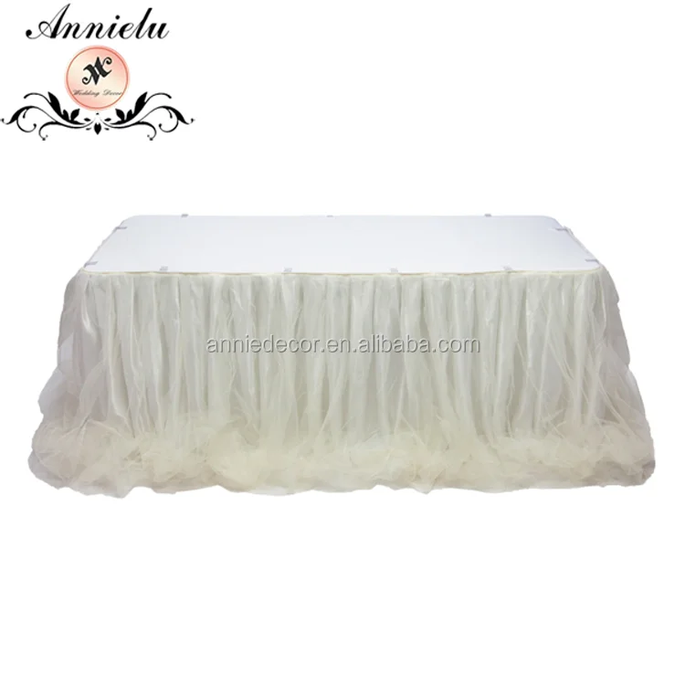 AL2019-TC19 Luxury White Mesh Fabric Chiffon Wedding Table Skirt