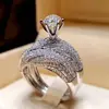 Accept Custom Silver Sterling 925 Top Quality Luxury 2pcs/set Gemstone CZ Diamond Ring Set Wedding Party Rings For Women B2445