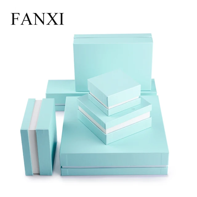 fanxi vintage blue leatherette paper jewelry packaging boxes