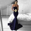 Simple Mermaid Navy Blue Dress Sexy Strapless Stretchy Fabric Bridesmaid Dress Prom Dress