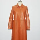 New Design Red Long Spring Autumn Women Jacket Leather Coat