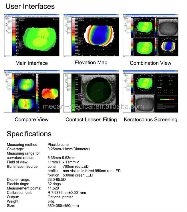 mce-sw-6000 ophthalmic topography equipment corneal topographer