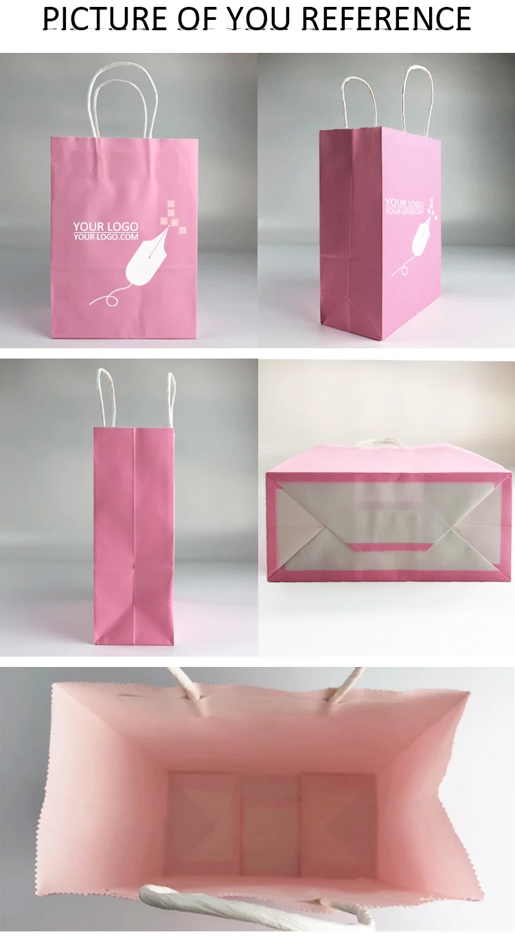 custom printing logo pink fancy kraft paper handle bag for gift