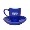 customized decal Printed logo Normal 100ml stoneware blue ceramic coffee cup saucer
