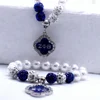 Husuru Jewelry Blue White Crystal Sorority Gifts ZPB Zeta Phi Beta Pearl Necklaces Bracelets Sets