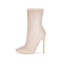 Gracozy Custom Latest Luxury Diamonds Ankle Zipper High Heel Stiletto Women Boots Shoes 2018