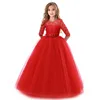 Hot Sale Three Quarters Lace Kids Girls Dresses Fashion Princess Long Ball Gown with bow